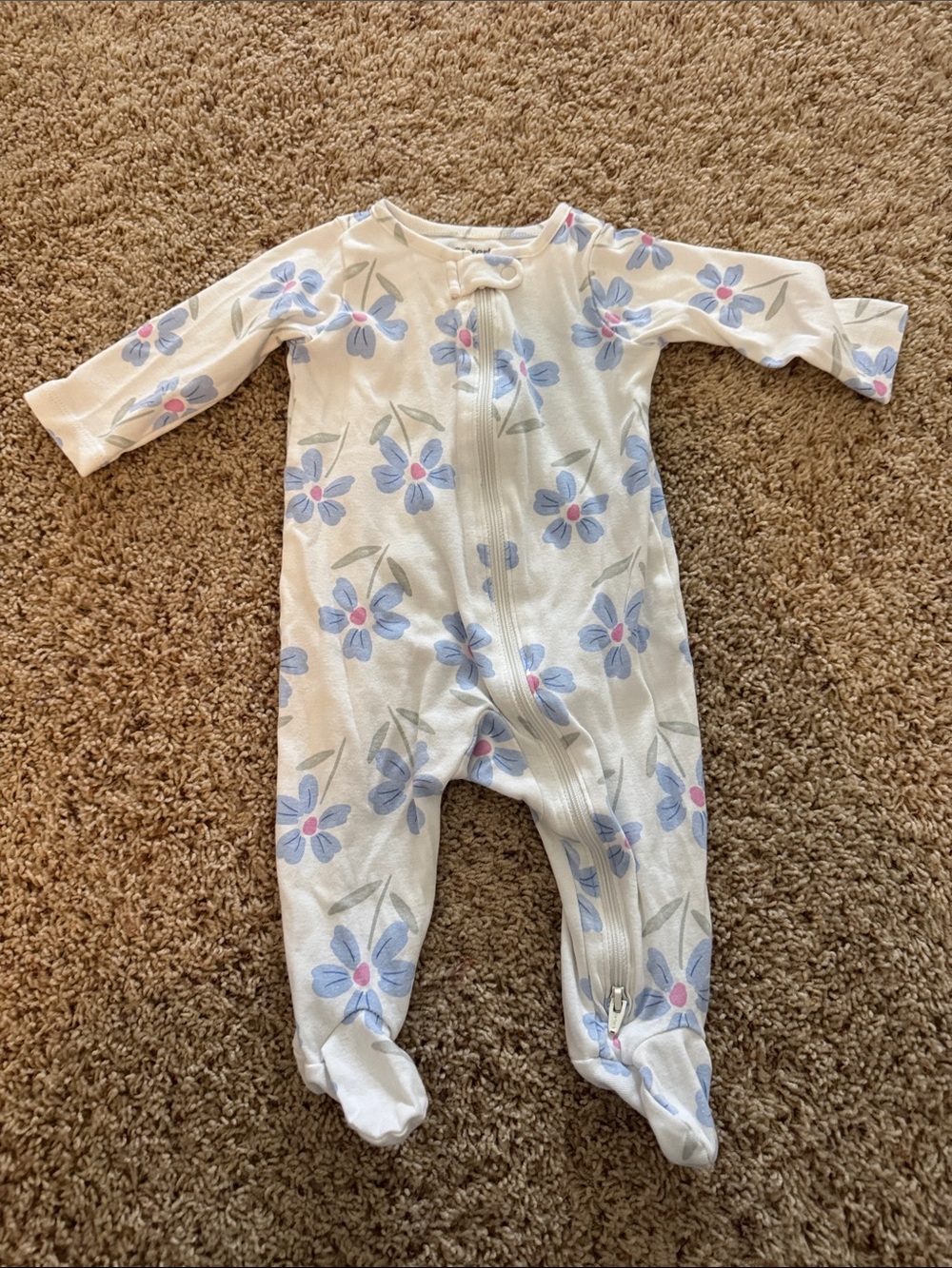 Unbranded White Baby Footed One-Piece with Blue Floral Print